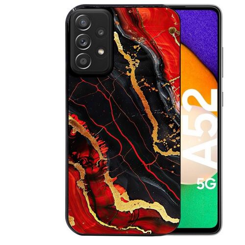 Coque noire pour Galaxy A52 et A52S motif marbre rouge