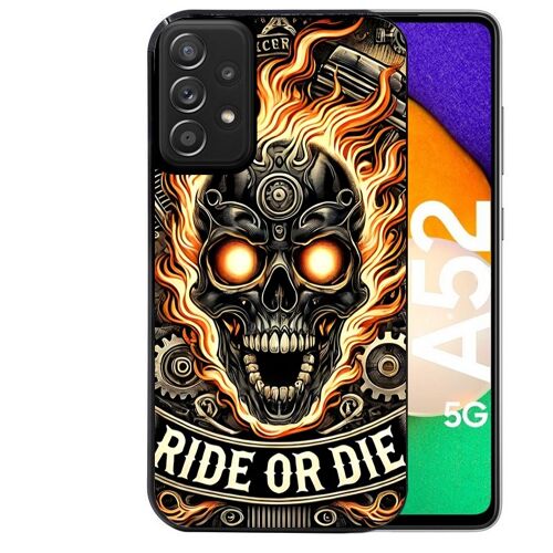 Coque noire pour Galaxy A52 et A52S motif tete de mort flamme