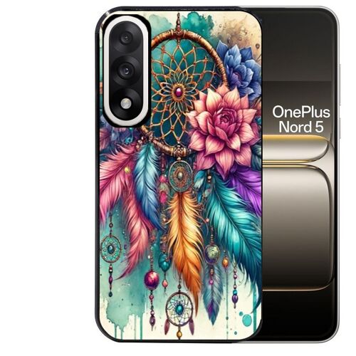 Coque noire pour OnePlus NORD 5 dreamcatcher et fleur