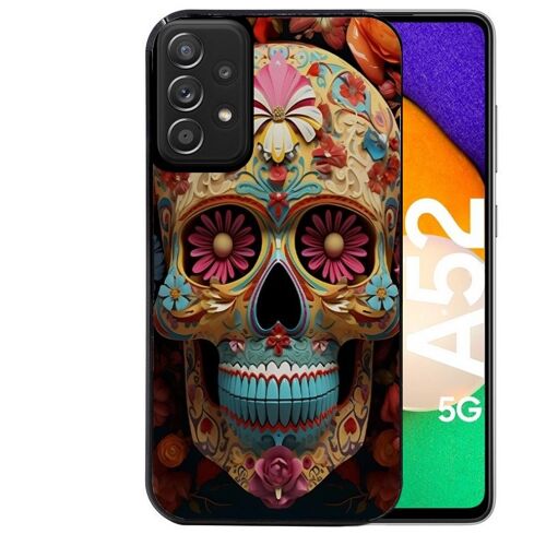 Coque noire pour Galaxy A52 et A52S tete de mort mexicaine
