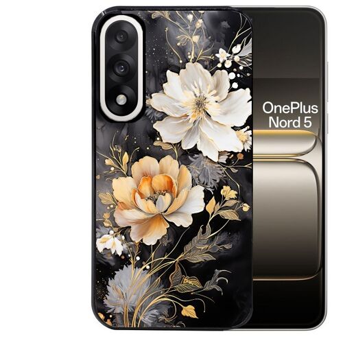 Coque noire pour OnePlus NORD 5 motif fleur blanche
