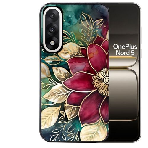 Coque noire pour OnePlus NORD 5 fleur poinsettia style noel