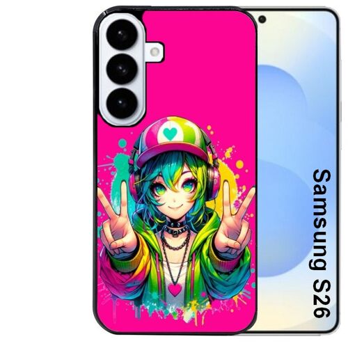 Coque noire pour Galaxy S26 anime manga et tag