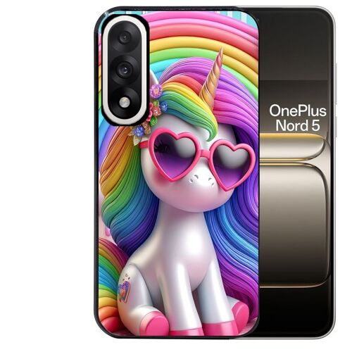 Coque noire pour OnePlus NORD 5 motif licorne pop art