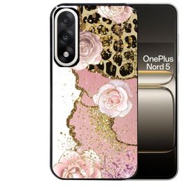 Coque noire pour OnePlus NORD 5 marbre fleur leopard