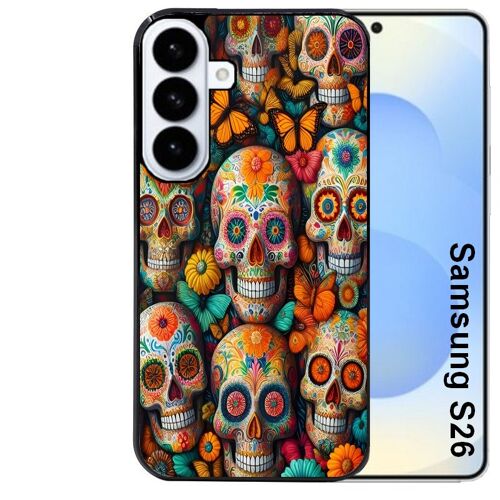Coque noire pour Galaxy S26 motif mort mexicaine papillon