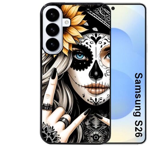Coque noire pour Galaxy S26 tete de mort tatoo