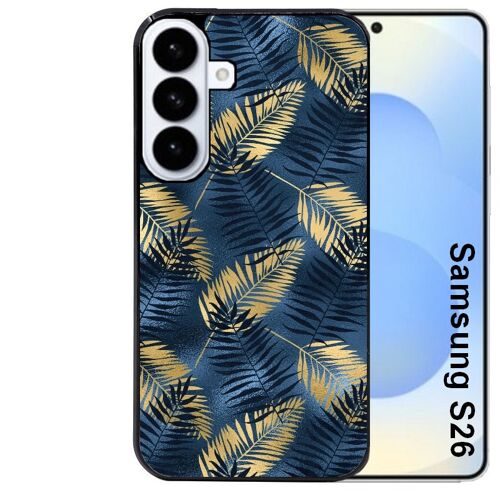 Coque noire pour Galaxy S26 motif palmier bleu