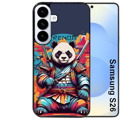 Coque noire pour Galaxy S26 motif panda katana personnalisee