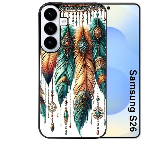 Coque noire pour Galaxy S26 motif plumes et bijoux
