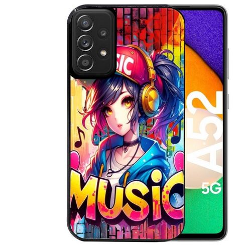 Coque noire pour Galaxy A52 et A52S anime manga et music
