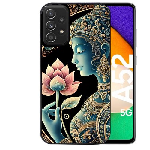 Coque noire pour Galaxy A52 et A52S motif bouddha et lotus