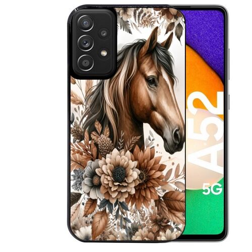 Coque noire pour Galaxy A52 et A52S motif cheval automne