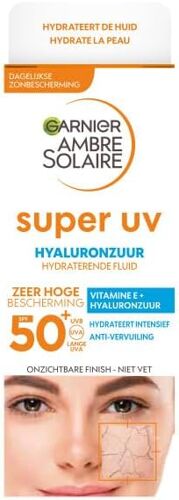 Kalanka-Garnier Ambre Solaire - Fluide Super Uv - Crème Solaire Visage Spf 50+ - Hydratation 24h - Acide Hyaluronique & Vitamine E - Vegan & Cruelty Free - Tous Types De Peaux - Homme/Femme - 40 Ml 