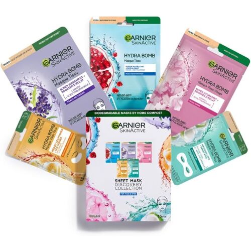 Kalanka-Garnier Skin Active - Lot De 5 Masques Tissu Hydra Bomb - Visage & Yeux - Hydratation, Éclat & Nutrition - Acide Hyaluronique - Peaux Fatiguées, Ternes Ou Désydratées - X5 