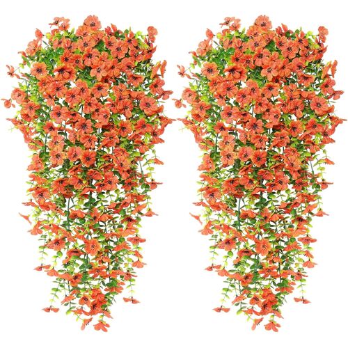 Fleurs Artificielles Suspendues 4PCS - Plantes Artificielles Suspendues pour l'Extérieur pour Jardin Patio(Orange)