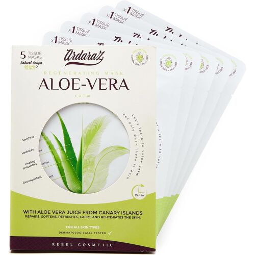 Kalanka-Ardaraz Masque Hydratant Visage Apaisants À L'aloe Vera Des Canaries. Lot De 5 Masques Pour Le Visage. Rafraîchissants, À L'acide Hyaluronique. Hydratation Profonde Avec Effet Immédiat. 