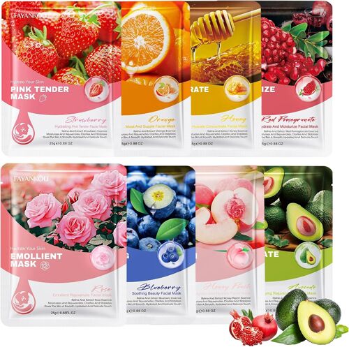 Kalanka-8 Pièces Hydratant Masque,Daily Care Soins Du Visage Masques,Masque Visage Apaisant Et Hydratant,Masques Visage Légers Et Doux Pour Femme,Pour Tous Les Types De Peau 
