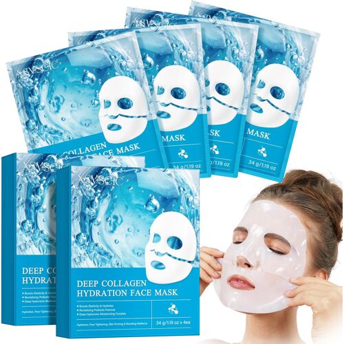 Kalanka-Masque Collagene Visage Korean, 8pcs Collagen Real Deep Mask, Masque Collagene Visage Coréen, Pour Raffermissant, Antirides, Anti-Âge, Liftant, Réduisant Les Pores, Soluble(8pcs) 
