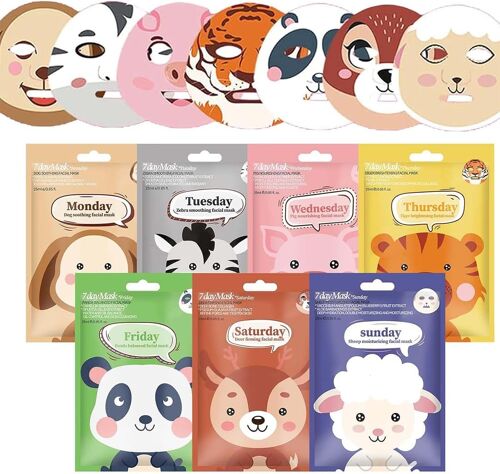 Kalanka-7 Pièces Masque Tissu Visage,Masque Visage Enfant,Masque Hydratant Visage,Masque Visage Femme Avec Imprimé Animalier,Masques Pour Le Visage Convient Aux Filles Et Aux Femmes 
