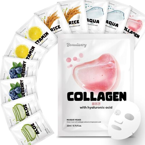 Kalanka-[12 Pièces] Beaulivery Masque Visage Coreen Avec Acide Hyaluronique Set De 6 Variétés X 2, Soin Visage Coréen 