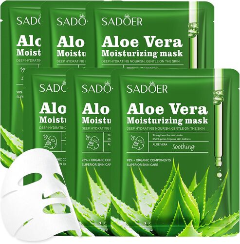 Kalanka-6 Pièces Masque Aloe Vera En Tissu Masque Hydratant Visage Apaisants Masque Réparateur Après-Soleil Masques Pour Le Visage Pour Tous Les Types De Peau 
