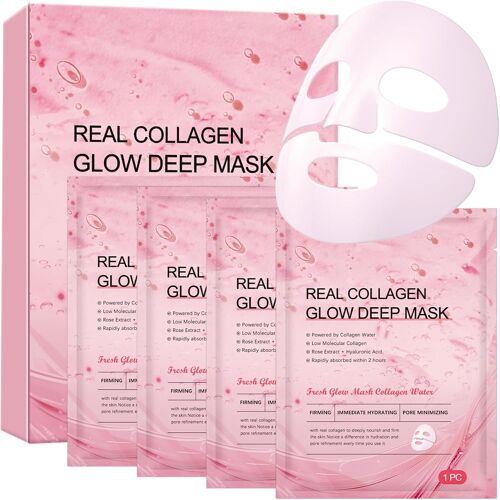 Kalanka-Masque Collagene Visage Korean - 4 Pièces Soin Visage Femme, Skin Care Coréenne, Collagen Night Mask Masque Hydratant Visage, Coffret Beauté Cadeau Femme, Korean Skincare, Soins Pour Le Visag 