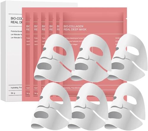 Kalanka-Masque Collagene Visage, 6 Pièces Bio Collagen Face Maskhydratation En Profondeur, Réduit Les Rides, Soin De La Peau Du Visage, Minimise Les Pores, Hydrate La Nuit, 6 Pièces 