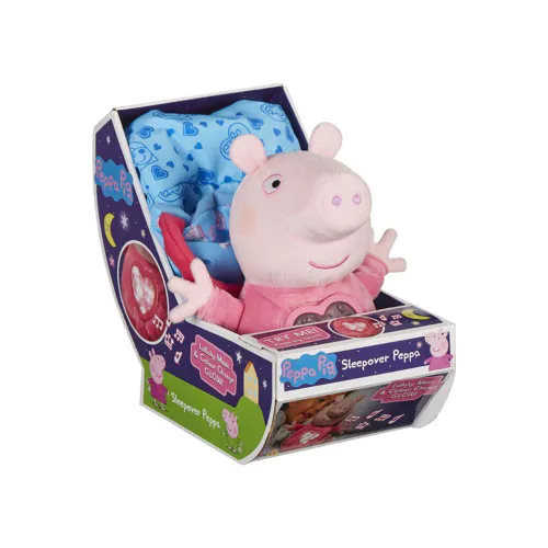 Peluche Peppa Pig Sleepover - lumière c?ur multicolore et berceuse, sac de couchage amovible