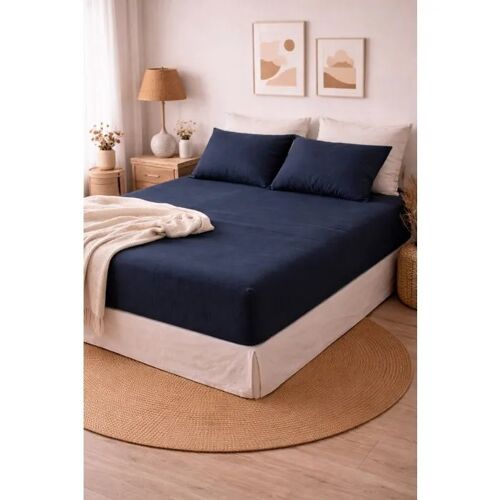 Drap-Housse - Eden - Gaïa - 200x200 Cm - Double Gaze De Coton - Bleu Marine