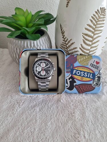 Montre Fossil Homme Sport Tourer Chronographe Cadran Noir Bracelet Acier Fs6045