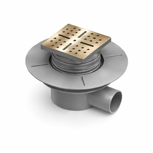 Bonde à sortie HORIZONTALE pour receveur à carreler RAINY - Grille Inox Dorée