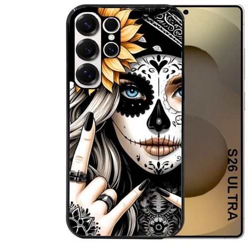 Coque noire Taperso pour Galaxy S26 ULTRA avec motif tete de mort tatoo