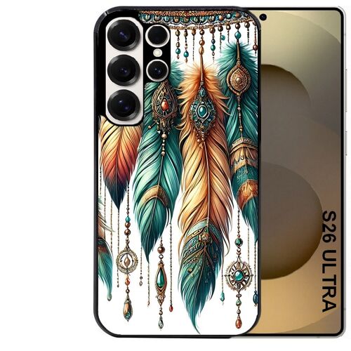 Coque noire Taperso pour Galaxy S26 ULTRA avec motif plumes et bijoux