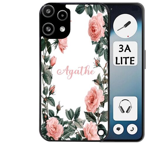 Coque noire Taperso pour Nothing phone 3A LITE avec motif cadre fleur pastel personnalisee