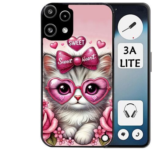 Coque noire Taperso pour Nothing phone 3A LITE avec motif chat lunettes