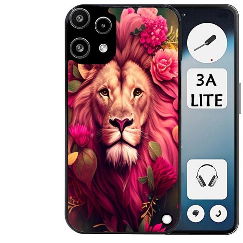 Coque noire Taperso pour Nothing phone 3A LITE avec motif lion et fleurs rose