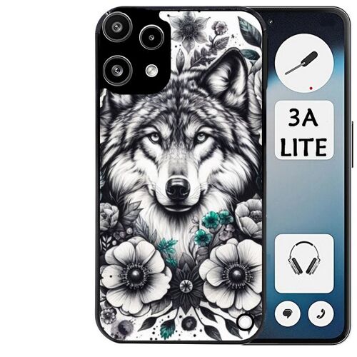Coque noire Taperso pour Nothing phone 3A LITE avec motif loup et fleur