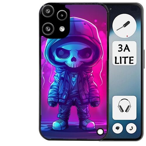 Coque noire Taperso pour Nothing phone 3A LITE avec motif tete de mort skull fluo