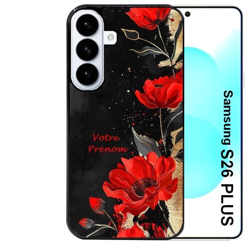 Coque noire Taperso pour Galaxy S26 PLUS avec motif fleur rouge avec prenom
