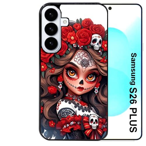 Coque noire Taperso pour Galaxy S26 PLUS avec motif tete de mort calavera rouge