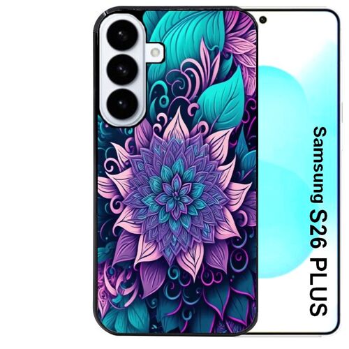 Coque noire Taperso pour Galaxy S26 PLUS avec motif tropical mandala et fleur violet