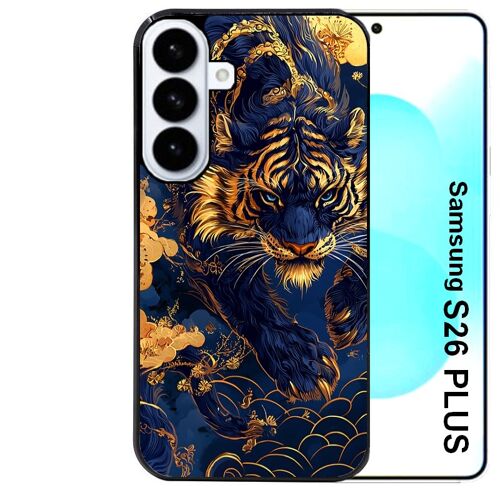 Coque noire Taperso pour Galaxy S26 PLUS avec motif tigre et fleur