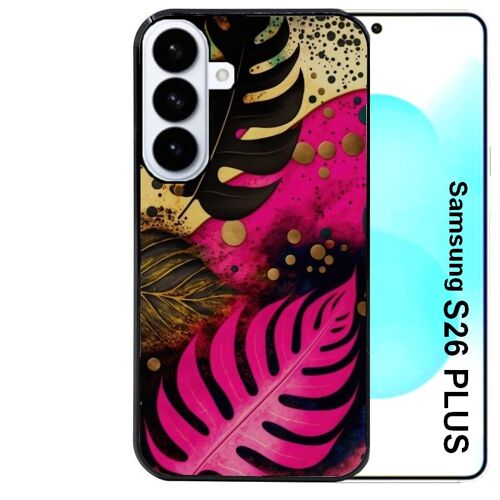 Coque noire Taperso pour Galaxy S26 PLUS avec motif tropical rose et des fleurs