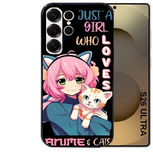 Coque noire Taperso pour Galaxy S26 ULTRA avec motif anime et chat