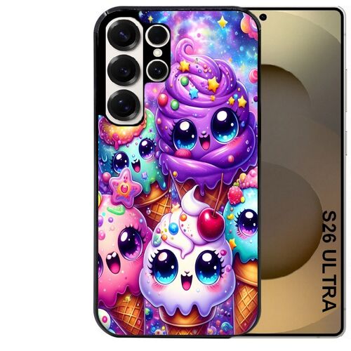 Coque noire Taperso pour Galaxy S26 ULTRA avec motif anime ice cream kawaii