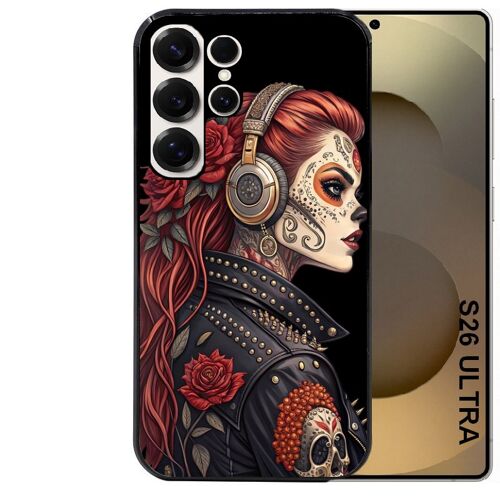 Coque noire Taperso pour Galaxy S26 ULTRA avec motif tete de mort rock