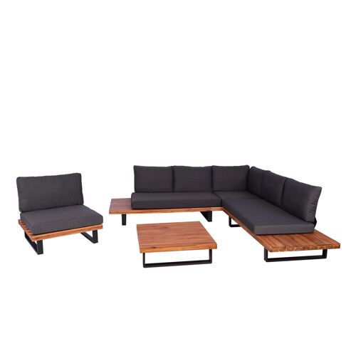 Salon De Jardin Avec Fauteuil Ensemble Lounge En Aluminium Et Bois D Acacia Marron Avec Coussins Gris Foncé 04_0010293