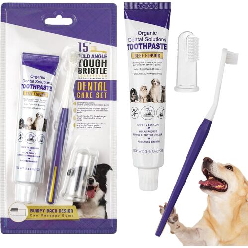 Kalanka-Brosse A Dent Chien Et Dentifrice(Dentifrice À L'arôme De B?uf 70g+Brosse À Dents À Poils Souples+Brosse À Doigts),Kit De Soins Dentaires,Pour Élimine La Plaque Dentaire