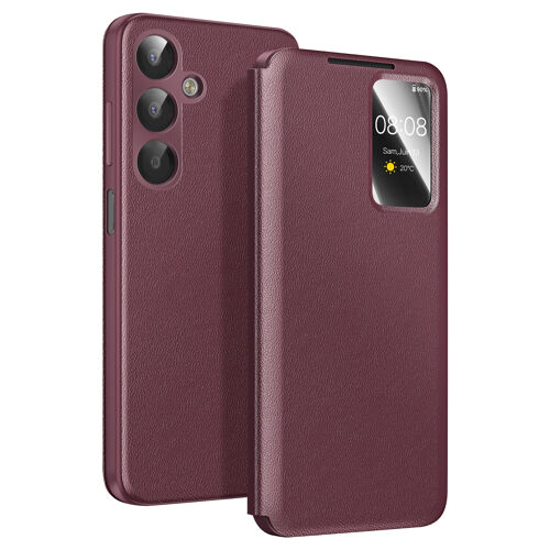 Étui pour Galaxy A17 avec Fenêtre Smart View et Porte-carte Bordeaux